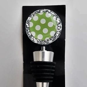 GLITTER LIME POLKA DOT WINE STOPPER